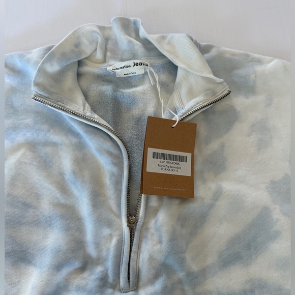 Reformation 3/4 Zip Sweatshirt Track Jacket Sky Blue & White Size S Tornado New - Picture 7 of 15